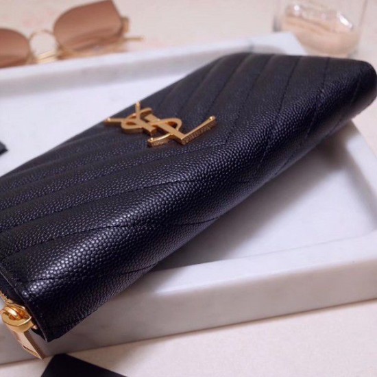 Replica YSL Saint Laurent Monogram Zip Around Wallet Black