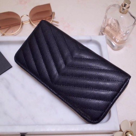 Replica YSL Saint Laurent Monogram Zip Around Wallet Black