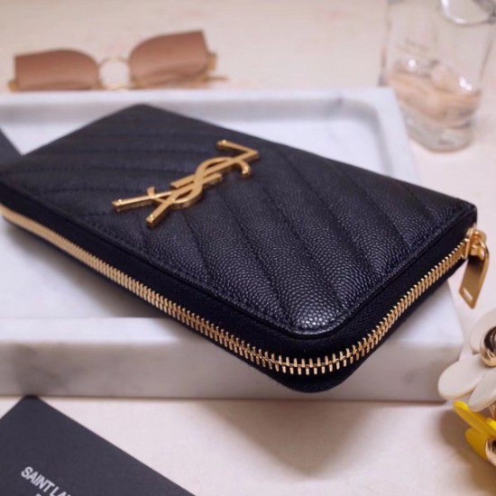Replica YSL Saint Laurent Monogram Zip Around Wallet Black