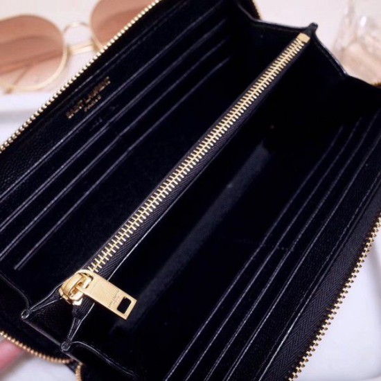 Replica YSL Saint Laurent Monogram Zip Around Wallet Black