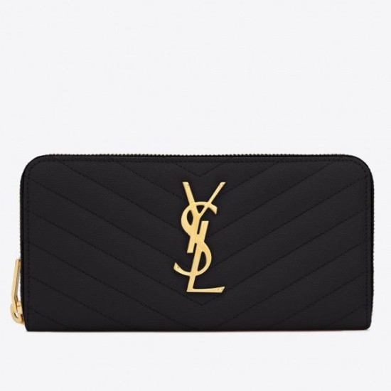Replica YSL Saint Laurent Monogram Zip Around Wallet Black
