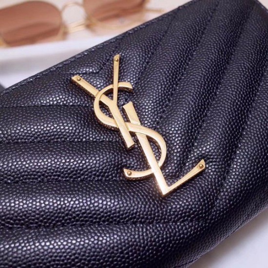 Replica YSL Saint Laurent Monogram Zip Around Wallet Black