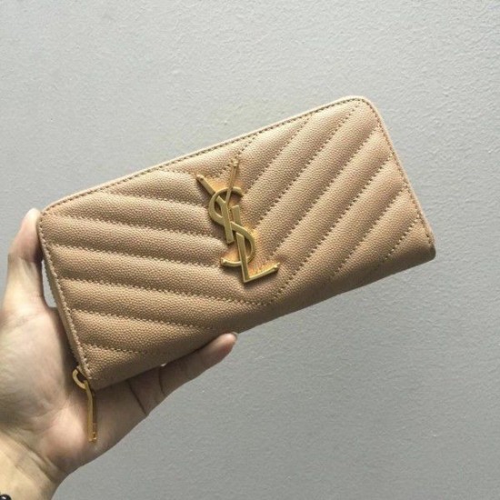 Replica YSL Saint Laurent Monogram Zip Around Wallet Powder