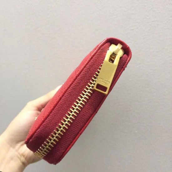 Fake YSL Saint Laurent Monogram Zip Around Wallet Red Replica