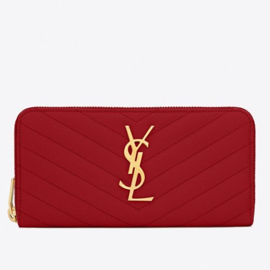 Fake YSL Saint Laurent Monogram Zip Around Wallet Red Replica