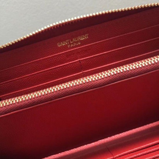 Fake YSL Saint Laurent Monogram Zip Around Wallet Red Replica