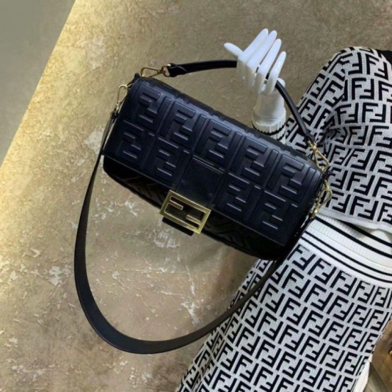 Fake large FF logo Baguette Bag Black Replica