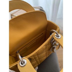Fake Christian Dior Quilted Patent Leather Micro Lady Dior Bag Yellow Replica