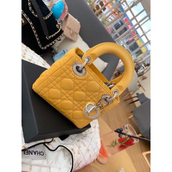 Fake Christian Dior Quilted Patent Leather Micro Lady Dior Bag Yellow Replica