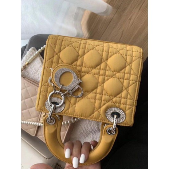 Fake Christian Dior Quilted Patent Leather Micro Lady Dior Bag Yellow Replica