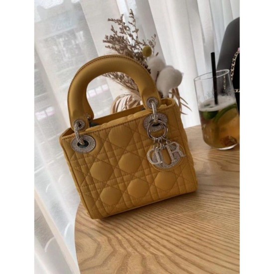 Fake Christian Dior Quilted Patent Leather Micro Lady Dior Bag Yellow Replica