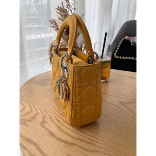 Fake Christian Dior Quilted Patent Leather Micro Lady Dior Bag Yellow Replica