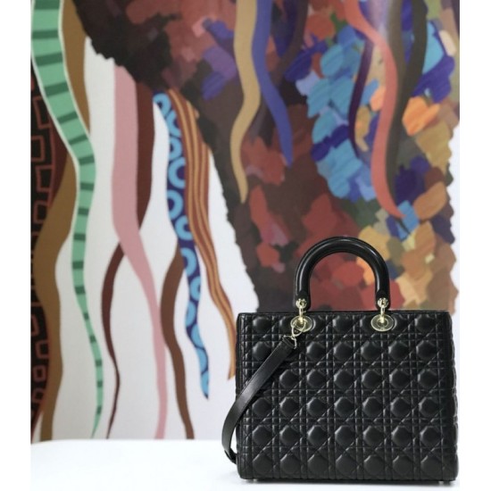 Replica Christian Dior Large Lady Dior Supple Tote Bag M0584 Black Gold