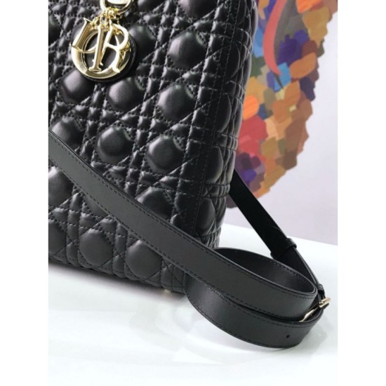 Replica Christian Dior Large Lady Dior Supple Tote Bag M0584 Black Gold