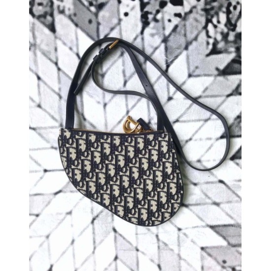 Fake Christian Dior Oblique Saddle Belt Bag Black Replica