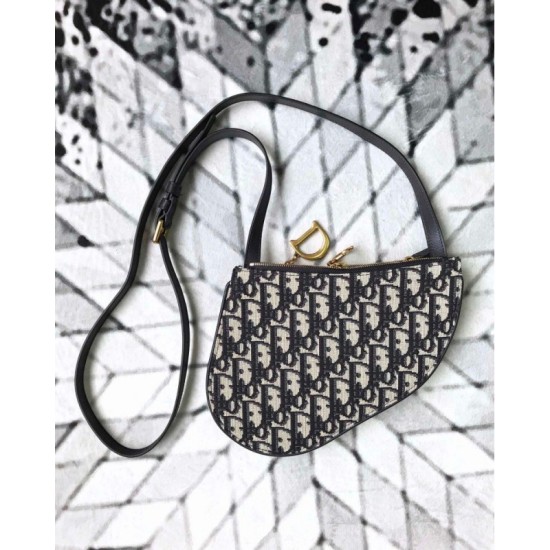 Fake Christian Dior Oblique Saddle Belt Bag Black Replica