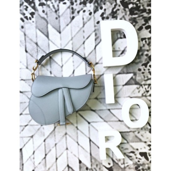 Replica Christian Dior Mini Saddle Calfskin Bag Light Blue