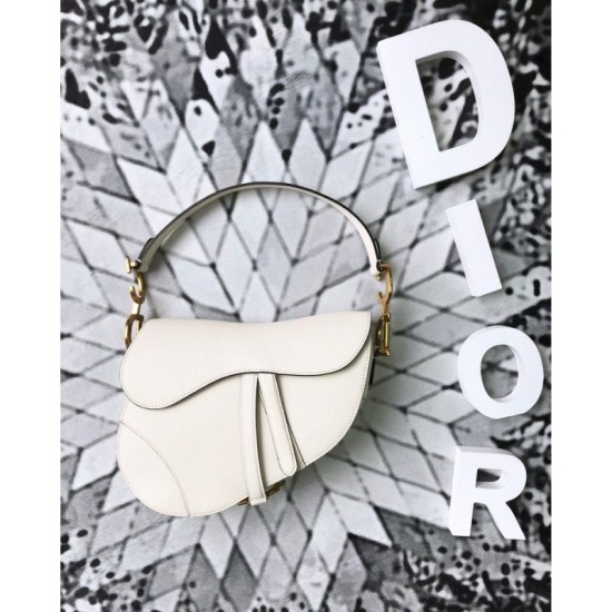 Fake Christian Dior Mini Saddle Calfskin Bag White Replica