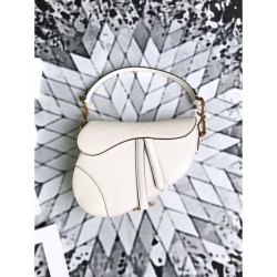 Fake Christian Dior Mini Saddle Calfskin Bag White Replica