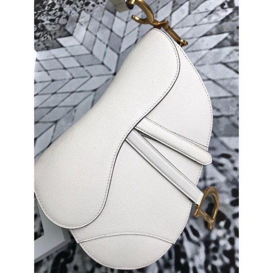 Fake Christian Dior Mini Saddle Calfskin Bag White Replica
