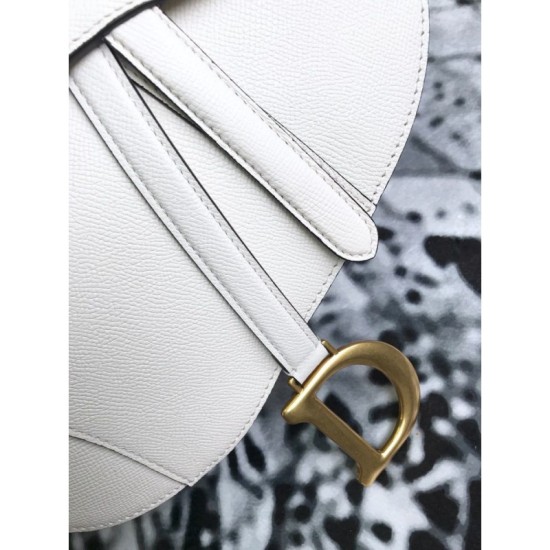 Fake Christian Dior Mini Saddle Calfskin Bag White Replica