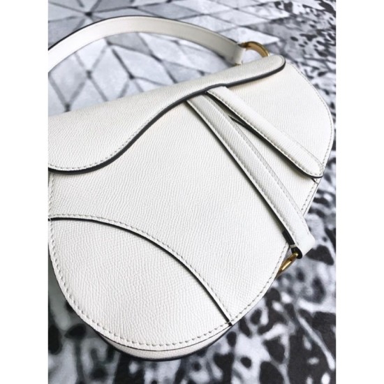Fake Christian Dior Mini Saddle Calfskin Bag White Replica
