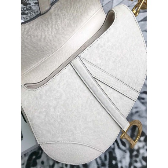 Fake Christian Dior Mini Saddle Calfskin Bag White Replica