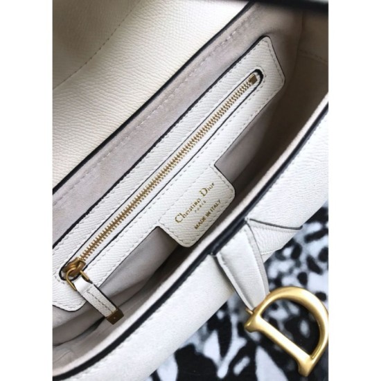 Fake Christian Dior Mini Saddle Calfskin Bag White Replica