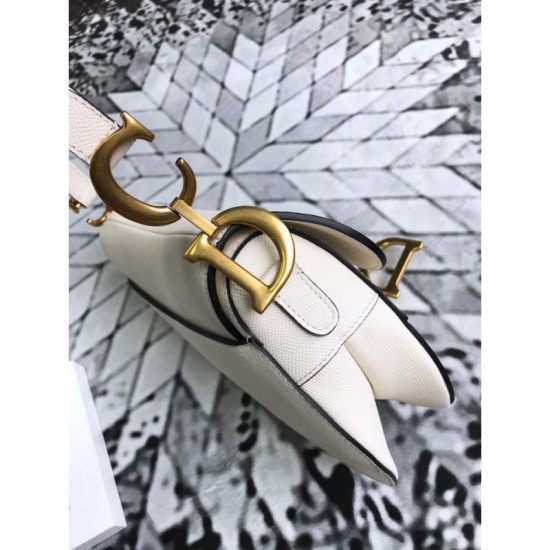 Fake Christian Dior Mini Saddle Calfskin Bag White Replica