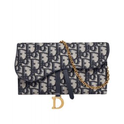 Replica Christian Dior Saddle long wallet with flap S5614 Dark Blue