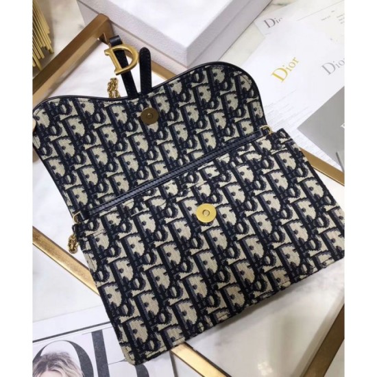 Replica Christian Dior Saddle long wallet with flap S5614 Dark Blue