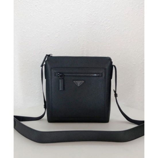 Fake Prada Saffiano leather shoulder bag 2VH062 Black Replica