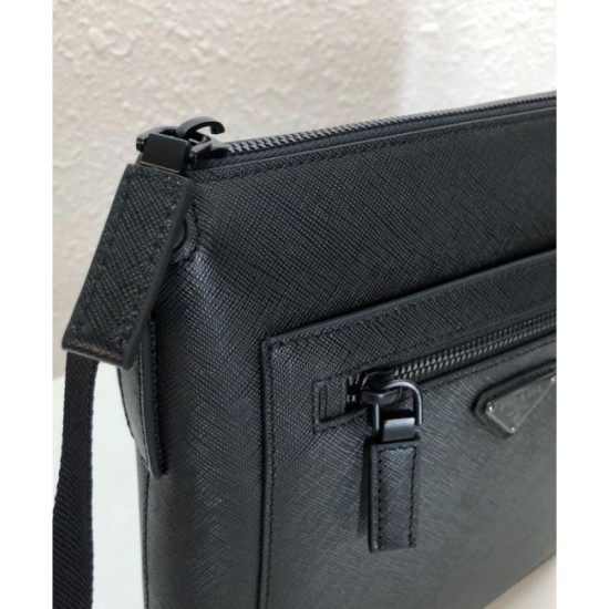 Fake Prada Saffiano leather shoulder bag 2VH062 Black Replica