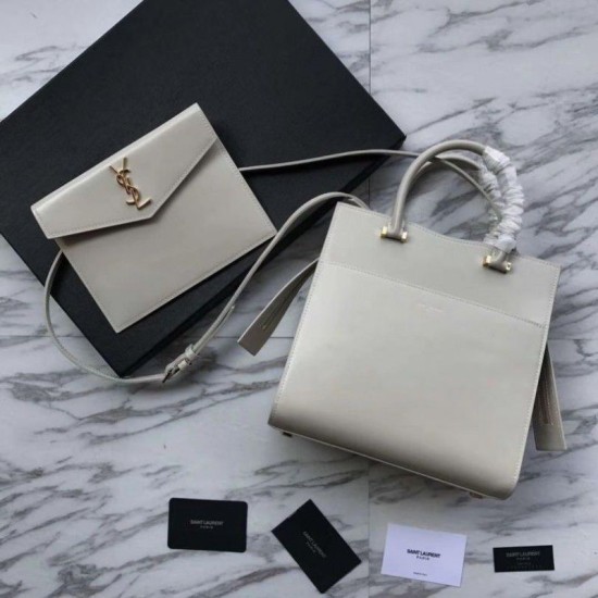 Replica YSL Saint Laurent Monogram Cabas Small Uptown Tote Bag White