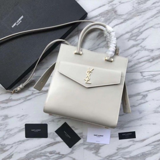 Replica YSL Saint Laurent Monogram Cabas Small Uptown Tote Bag White