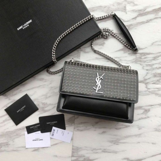 Fake YSL Saint Laurent Sunset Diamond Cowhide Bag Black Replica