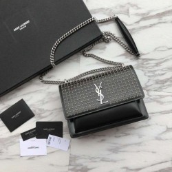 Fake YSL Saint Laurent Sunset Diamond Cowhide Bag Black Replica