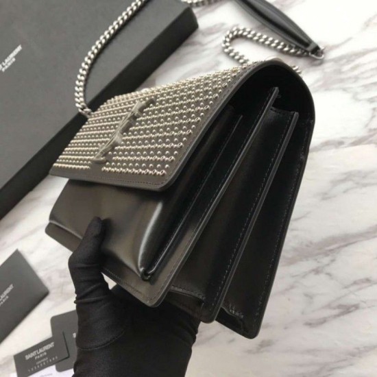 Fake YSL Saint Laurent Sunset Diamond Cowhide Bag Black Replica