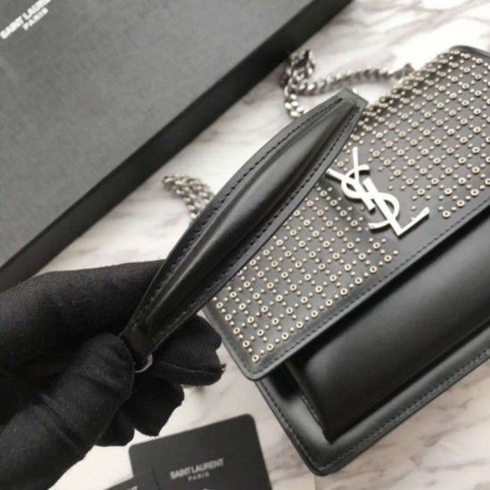 Fake YSL Saint Laurent Sunset Diamond Cowhide Bag Black Replica