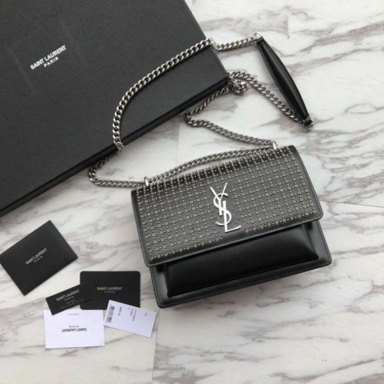 Fake YSL Saint Laurent Sunset Diamond Cowhide Bag Black Replica