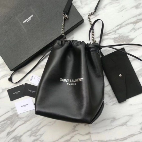 Replica YSL Saint Laurent Bucket Teddy Drawstring Bag Black