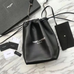 Replica YSL Saint Laurent Bucket Teddy Drawstring Bag Black