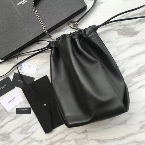 Replica YSL Saint Laurent Bucket Teddy Drawstring Bag Black