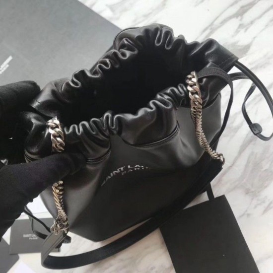 Replica YSL Saint Laurent Bucket Teddy Drawstring Bag Black