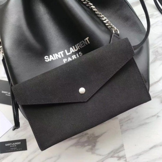 Replica YSL Saint Laurent Bucket Teddy Drawstring Bag Black