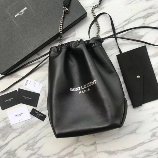 Replica YSL Saint Laurent Bucket Teddy Drawstring Bag Black