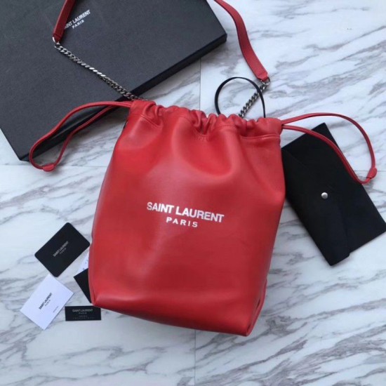 Fake YSL Saint Laurent Bucket Teddy Drawstring Bag Red Replica Replica YSL Saint Laurent Bucket Teddy Drawstring Bag Red