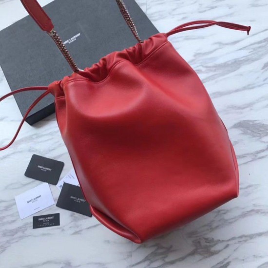 Fake YSL Saint Laurent Bucket Teddy Drawstring Bag Red Replica Replica YSL Saint Laurent Bucket Teddy Drawstring Bag Red