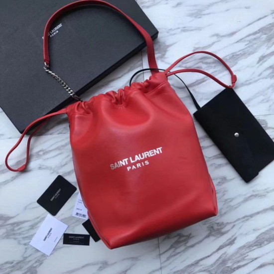 Fake YSL Saint Laurent Bucket Teddy Drawstring Bag Red Replica Replica YSL Saint Laurent Bucket Teddy Drawstring Bag Red