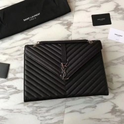 Replica YSL Saint Laurent Envelope Large Bag Grain Poudre Embossed Leather Silver Hardware